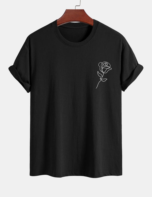 Regular Fit Simple Rose Print Cotton T-Shirt
