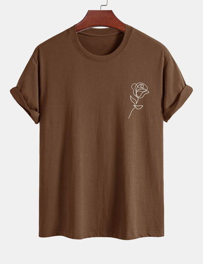 Regular Fit Simple Rose Print Cotton T-Shirt