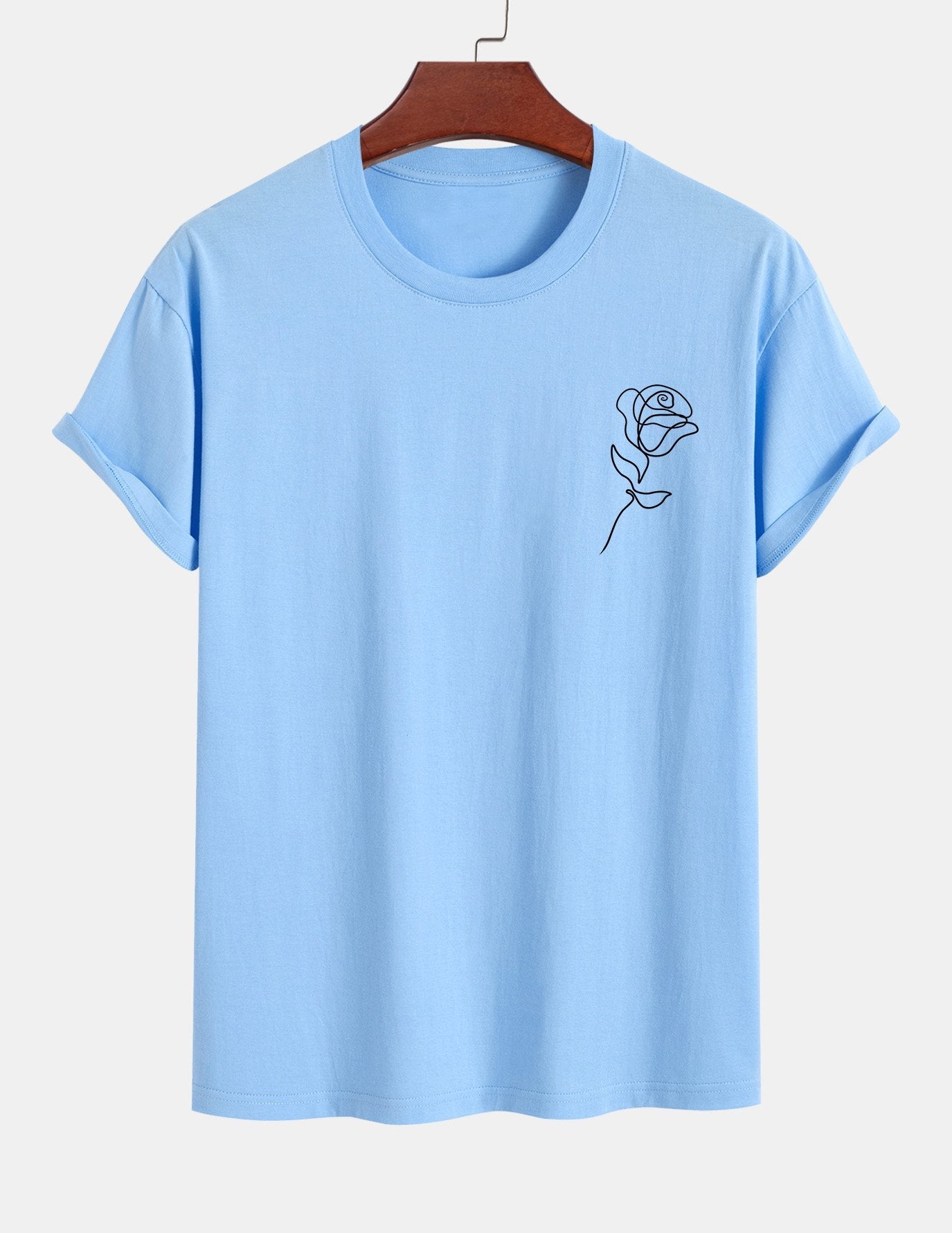 Regular Fit Simple Rose Print Cotton T-Shirt
