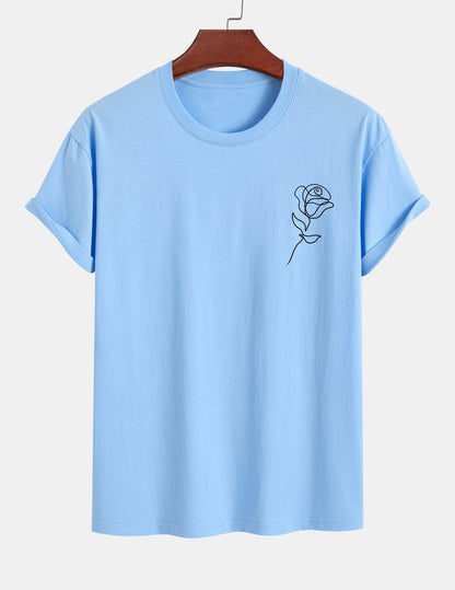 Regular Fit Simple Rose Print Cotton T-Shirt