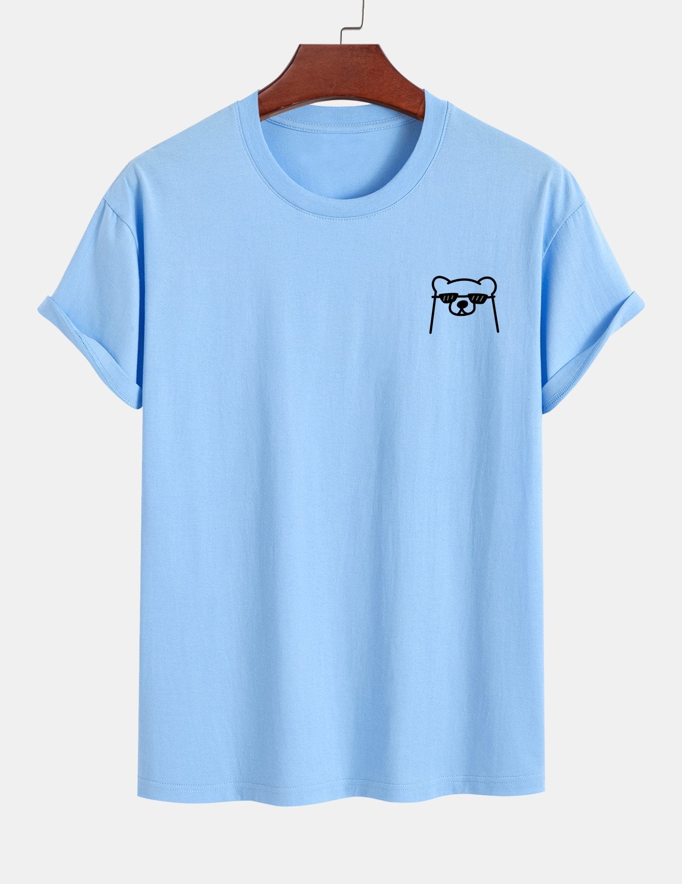 Regular Fit Bear With Sunglasses Print Cotton T-Shirt