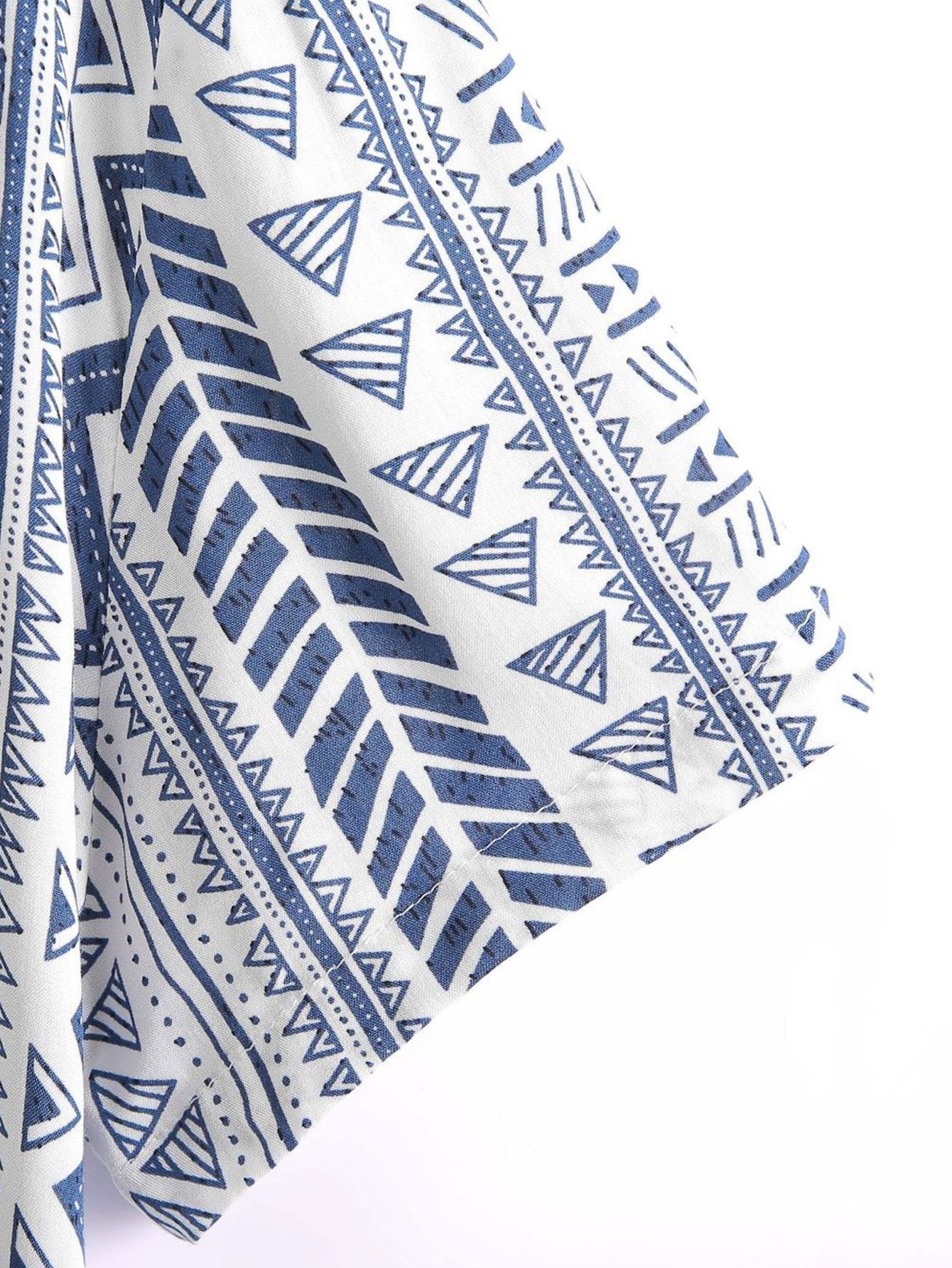 Tribal Geometric Print Half Placket Henley Collar Shirt