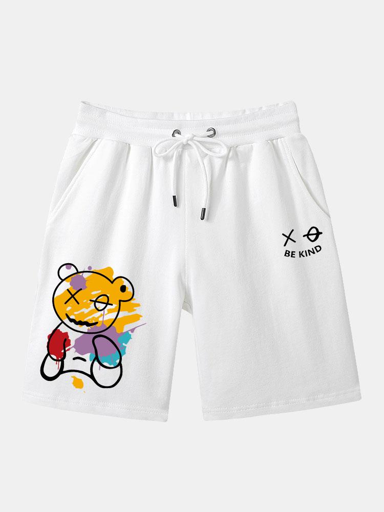 Graffiti Bear Print Man Mid Length Shorts