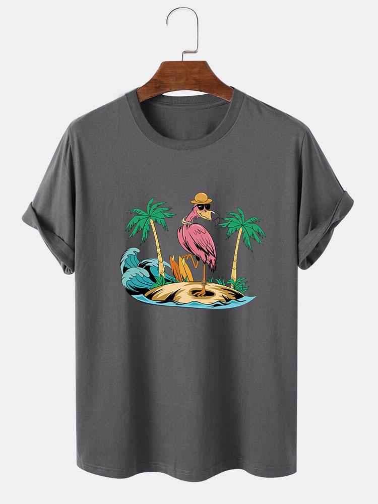 Flamingo On Vacation Print T-Shirt
