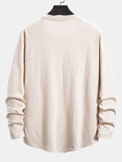 Basic Long Sleeve Cotton Arc Hem T-Shirt