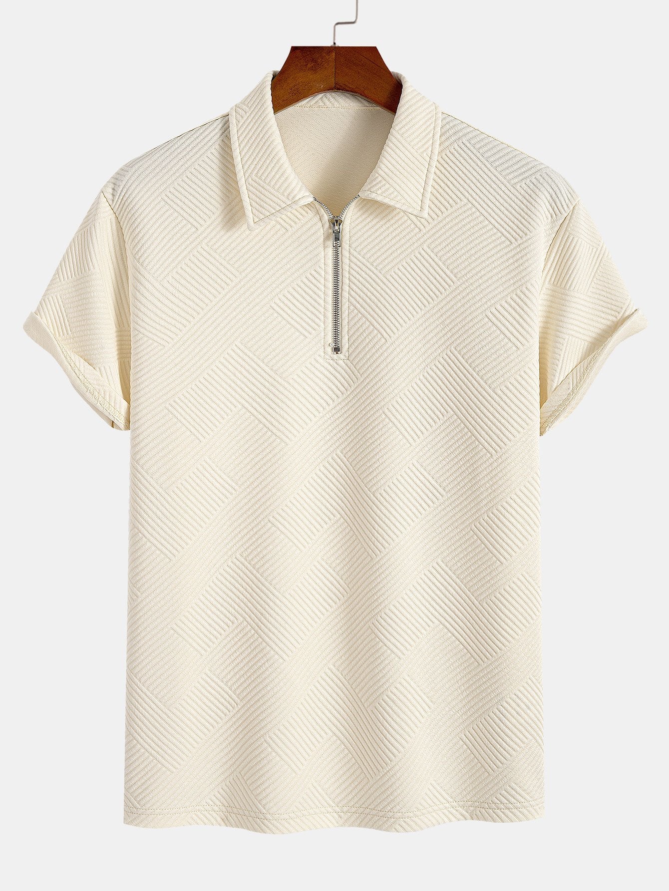 Stripe Jacquard Zip Up Polo