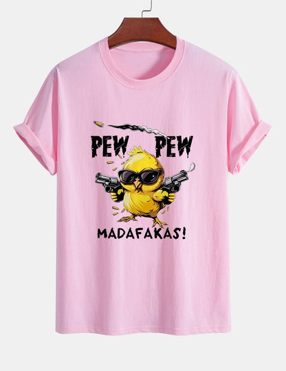 Regular Fit PEW PEW MADAFAKAS Chicken Print Cotton T-Shirt