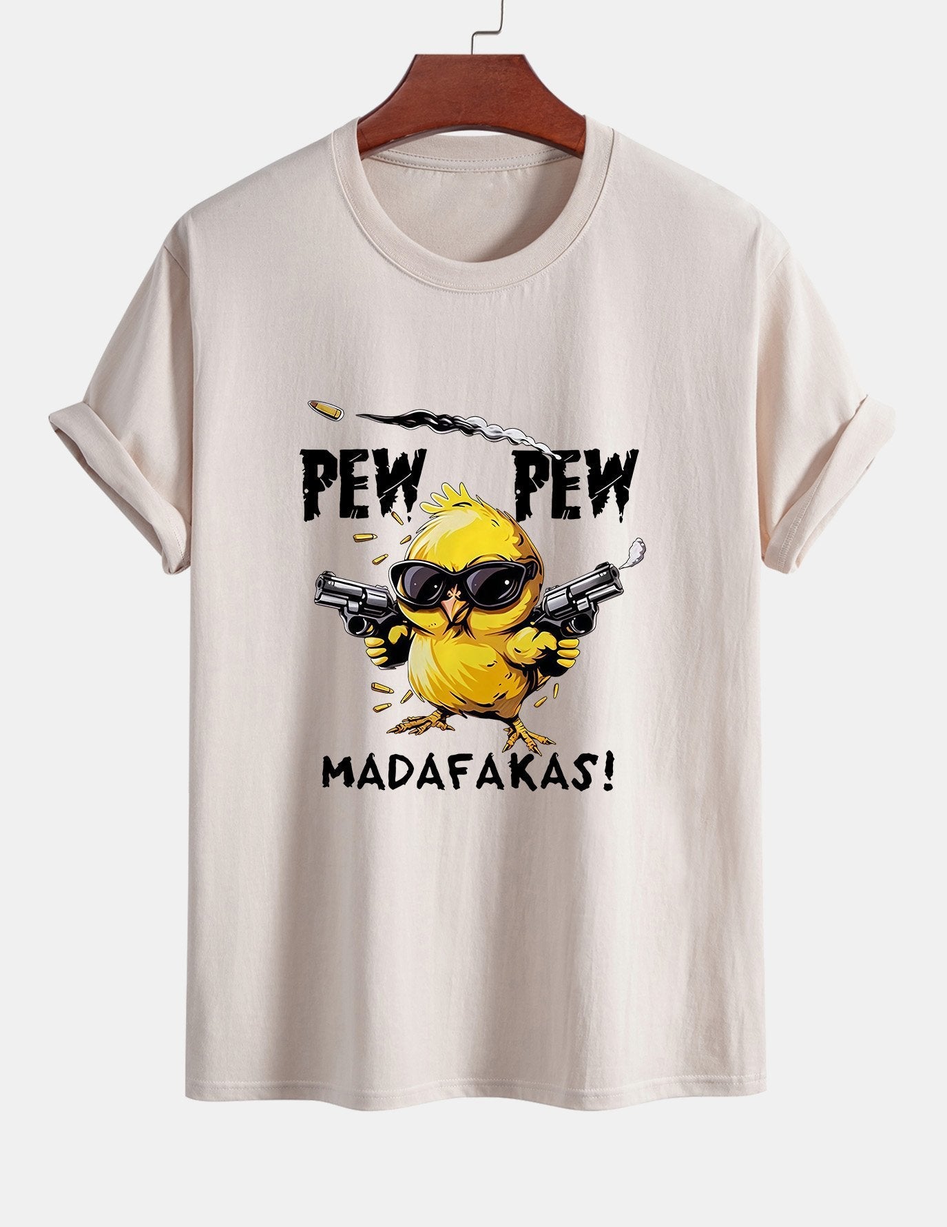 Regular Fit PEW PEW MADAFAKAS Chicken Print Cotton T-Shirt