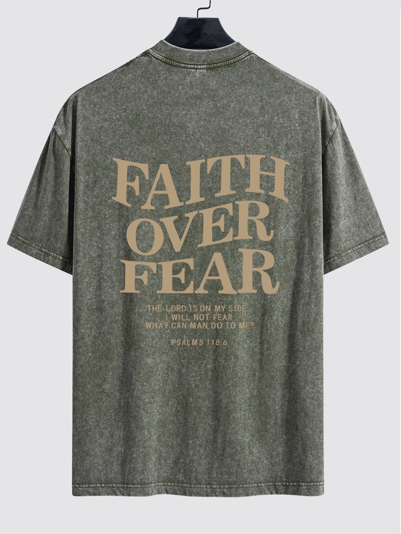 Faith Over Fear Print Washed Distressed Drop Shoulder T-Shirt