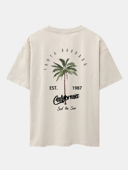 California Palm Tree Print Drop Shoulder Oversize T-Shirt