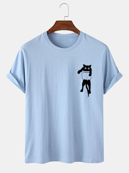 Pocket Cat Print T-Shirt