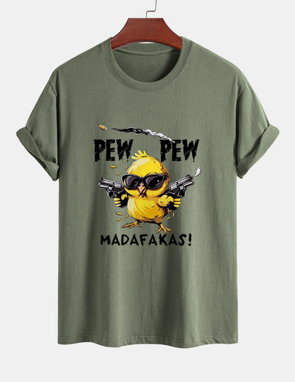 Regular Fit PEW PEW MADAFAKAS Chicken Print Cotton T-Shirt