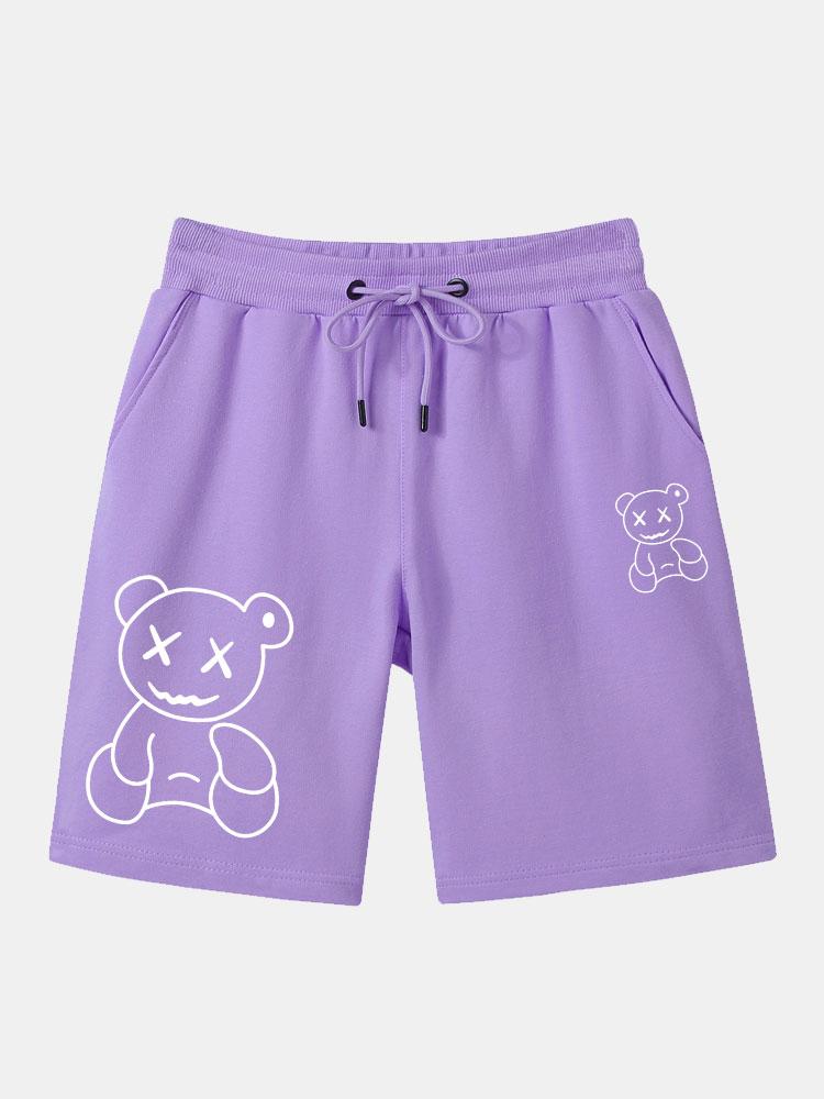 Line Shaped Bear Print Shorts