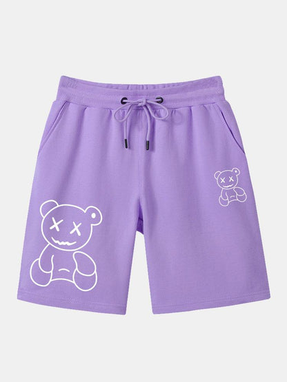 Line Shaped Bear Print Shorts