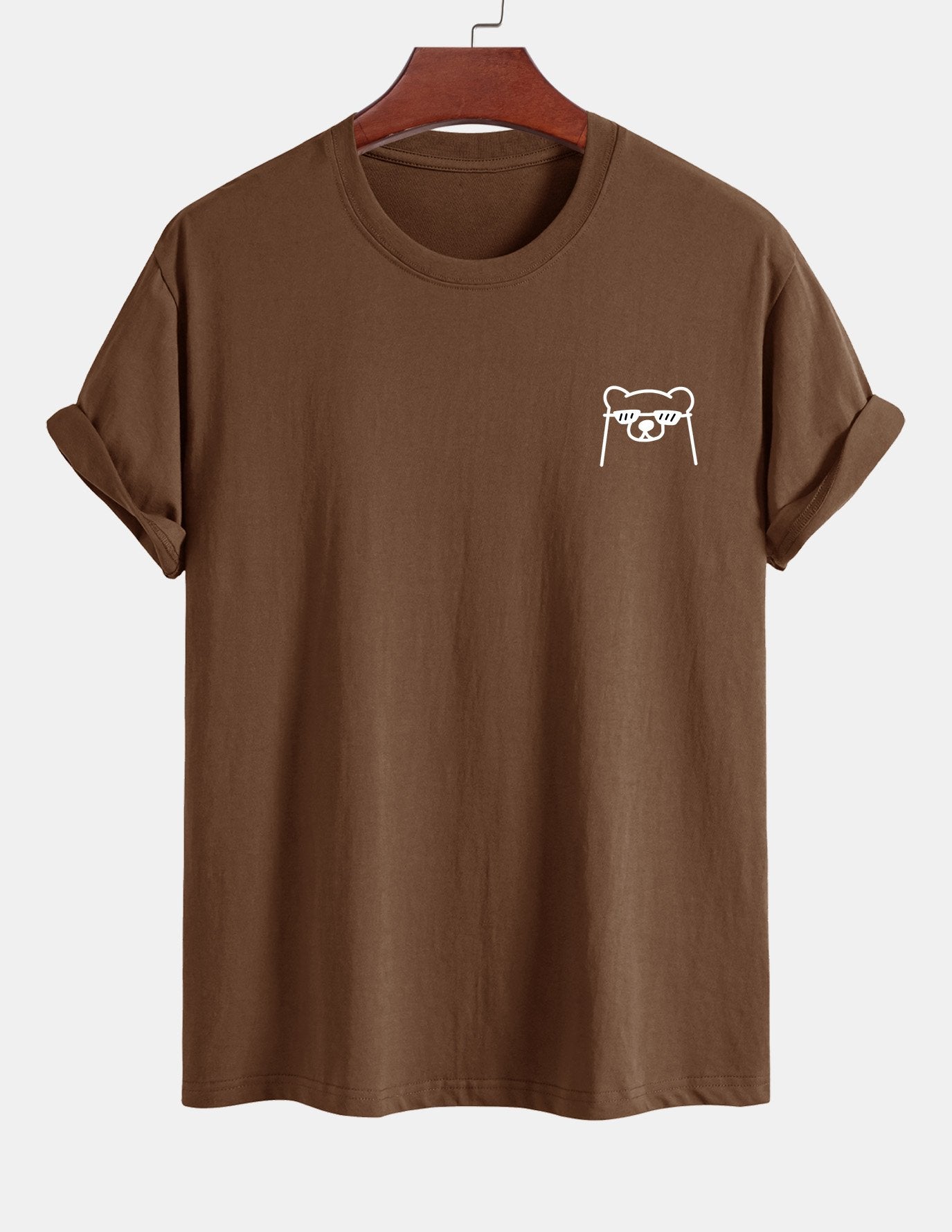 Regular Fit Bear With Sunglasses Print Cotton T-Shirt