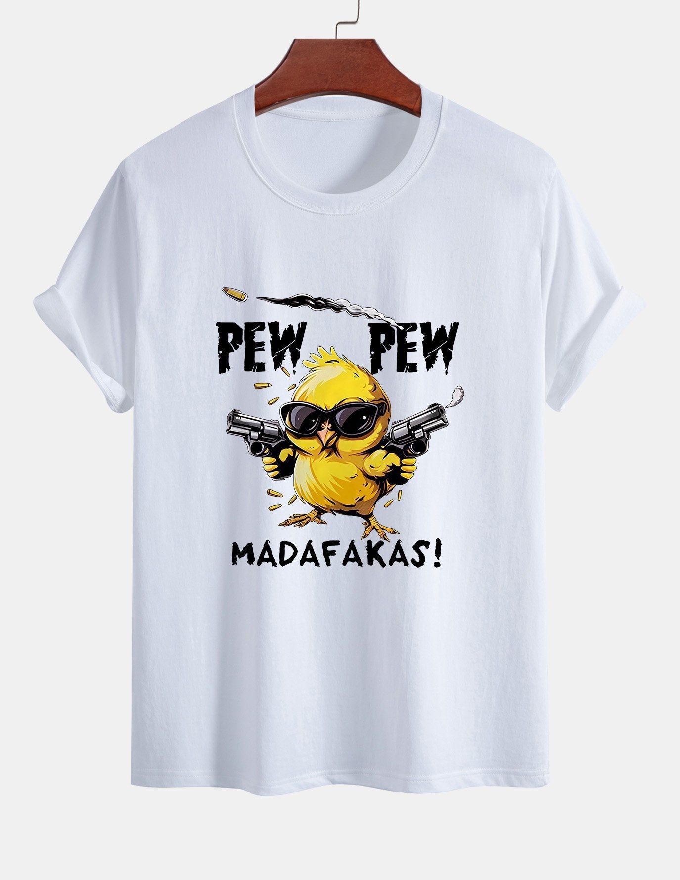 Regular Fit PEW PEW MADAFAKAS Chicken Print Cotton T-Shirt