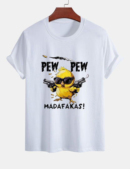 Regular Fit PEW PEW MADAFAKAS Chicken Print Cotton T-Shirt
