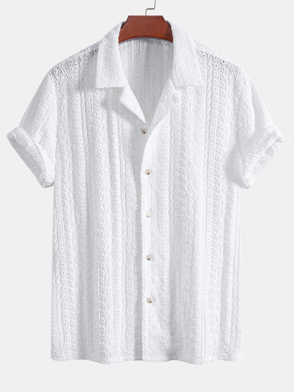 Geometric Jacquard Textured Cuban Shirt