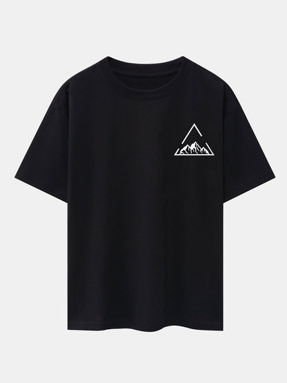 Triangle Mountain Print Drop Shoulder Oversize T-Shirt