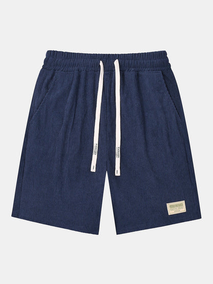Corduroy Drawstring Shorts With Letter Label
