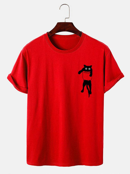Pocket Cat Print T-Shirt