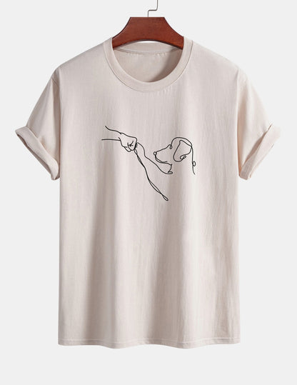 Regular Fit Dog Line Drawing Print Cotton T-Shirt