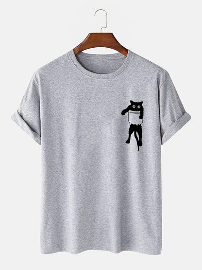 Pocket Cat Print T-Shirt