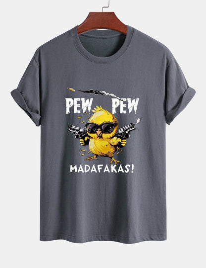 Regular Fit PEW PEW MADAFAKAS Chicken Print Cotton T-Shirt