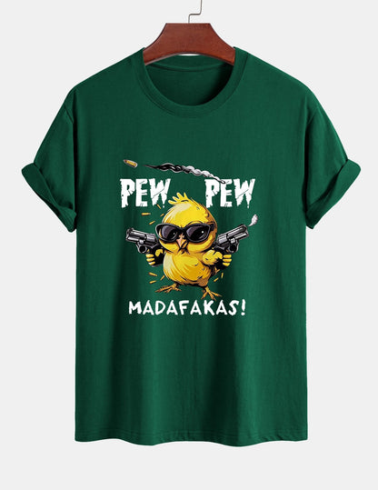 Regular Fit PEW PEW MADAFAKAS Chicken Print Cotton T-Shirt