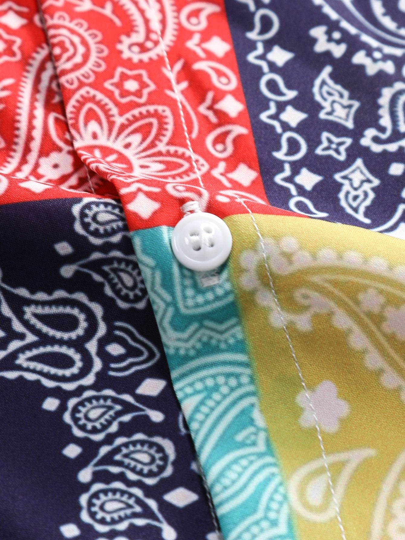 Color Block Paisley Print Button Up Shirt