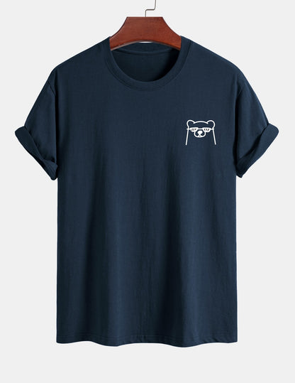 Regular Fit Bear With Sunglasses Print Cotton T-Shirt
