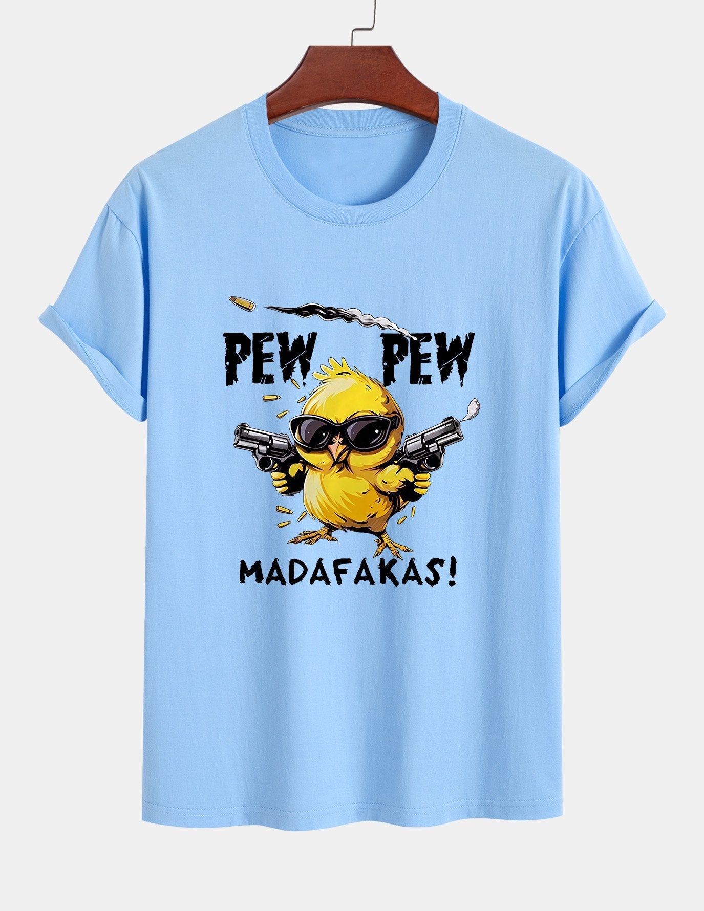 Regular Fit PEW PEW MADAFAKAS Chicken Print Cotton T-Shirt