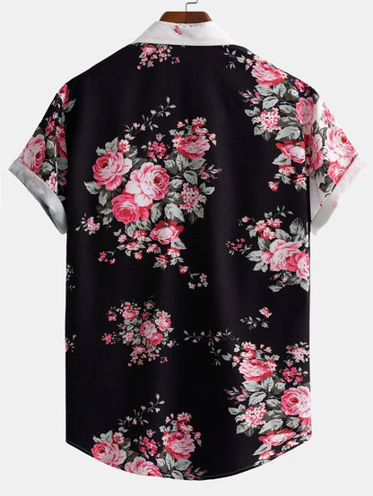 Two Tone Rose Print Button Up Shirt