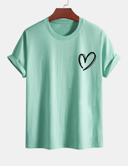 Regular Fit Heart Print Cotton T-Shirt