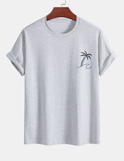 Regular Fit Palm Tree Print Cotton T-Shirt
