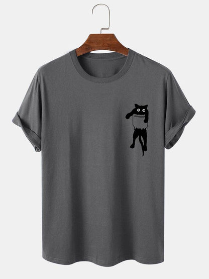 Pocket Cat Print T-Shirt