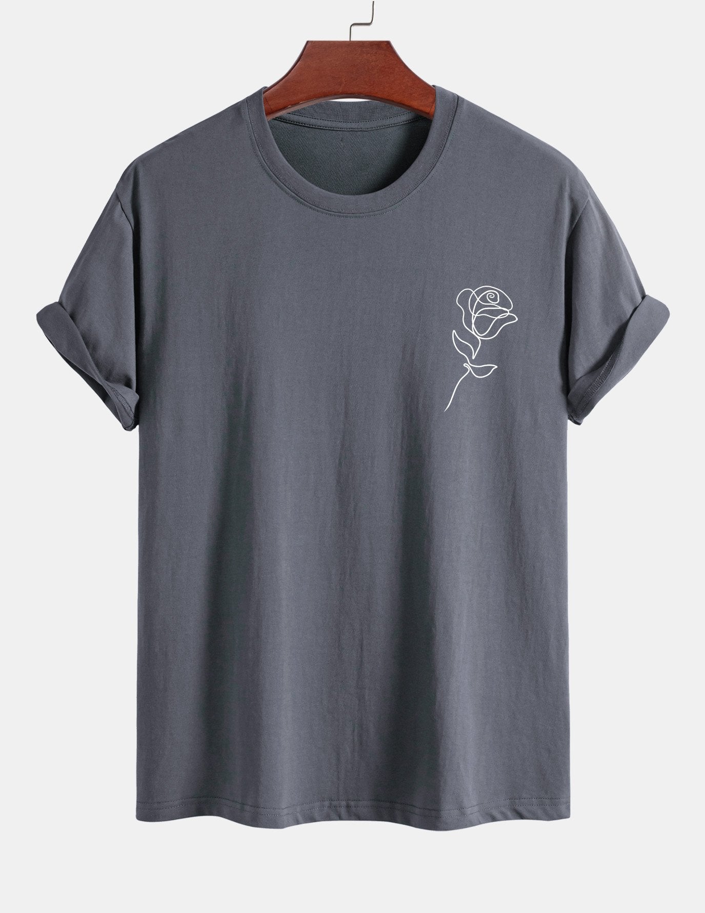 Regular Fit Simple Rose Print Cotton T-Shirt