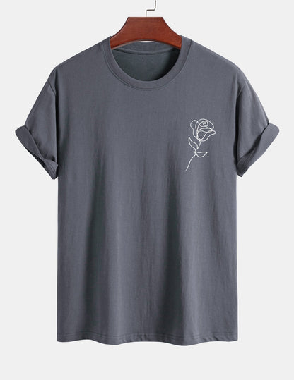 Regular Fit Simple Rose Print Cotton T-Shirt
