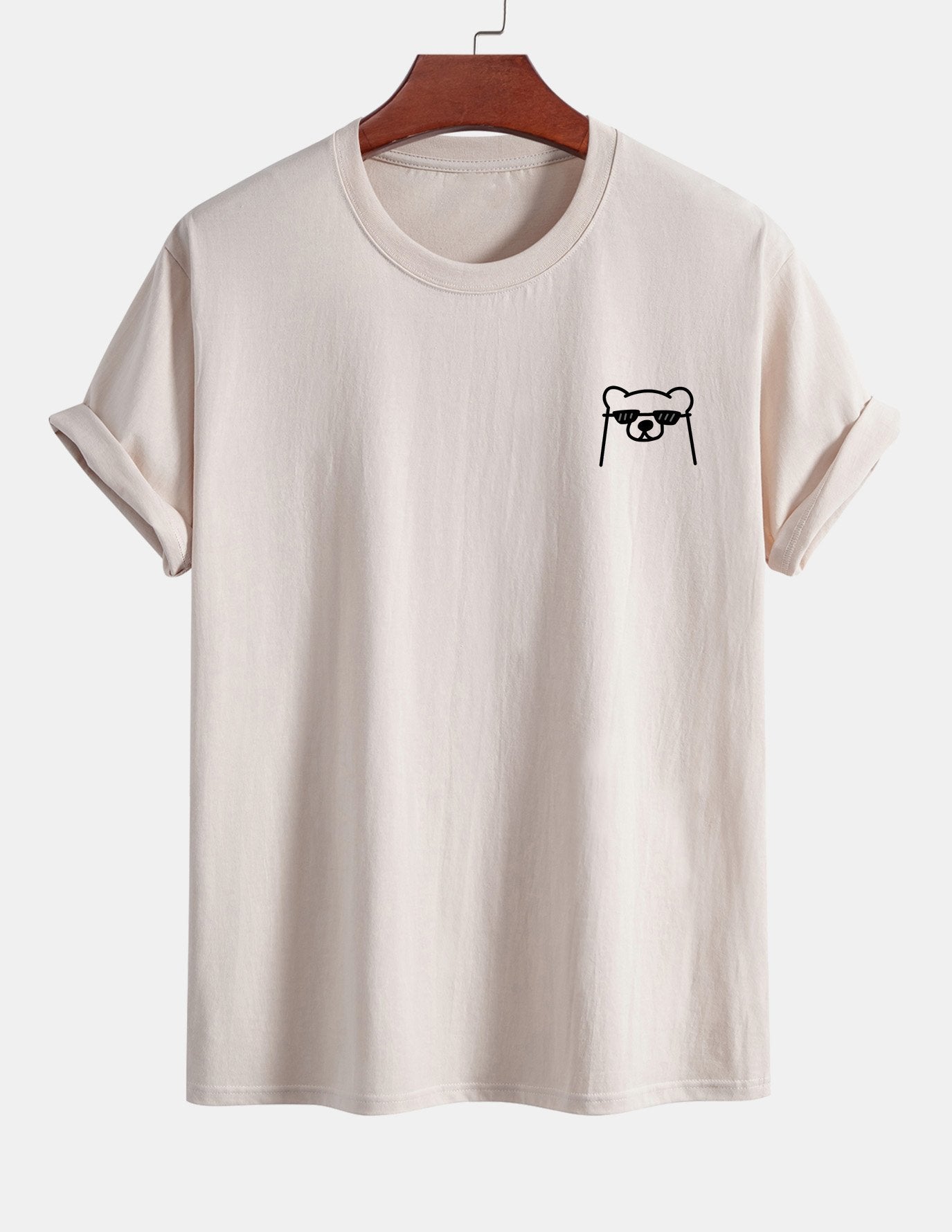 Regular Fit Bear With Sunglasses Print Cotton T-Shirt