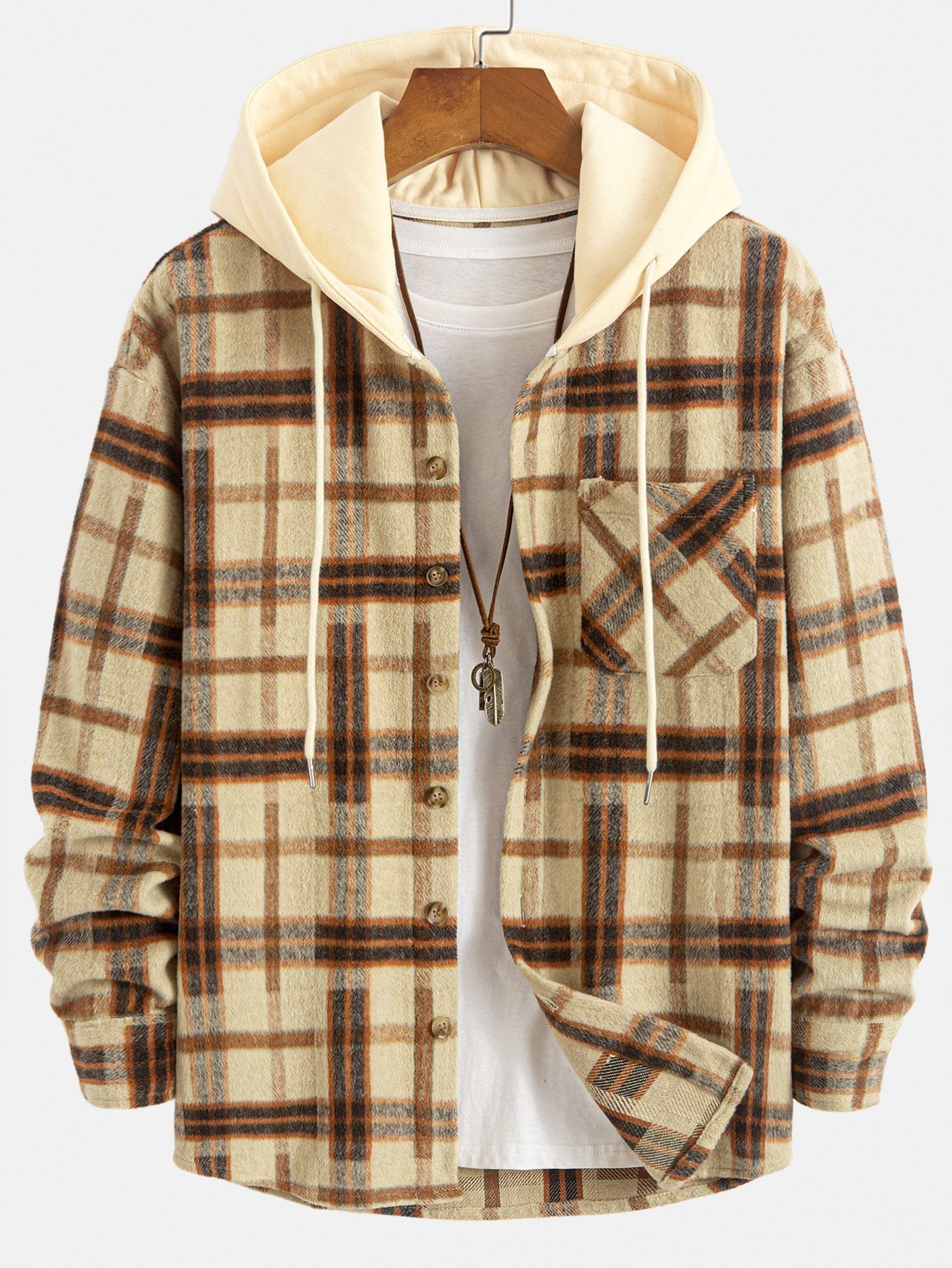 Relax Fit Heavy Weight Flannel Plaid Hooded Shirt