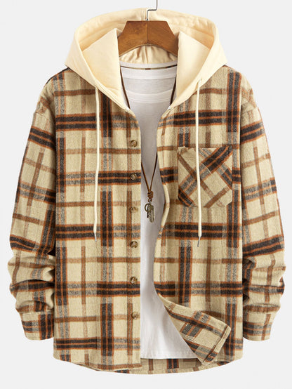 Relax Fit Heavy Weight Flannel Plaid Hooded Shirt