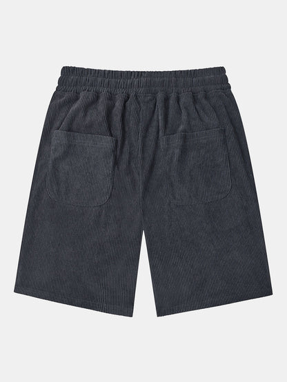 Corduroy Drawstring Shorts With Letter Label