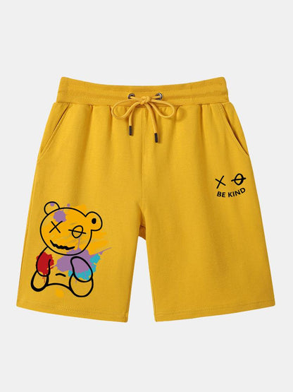 Graffiti Bear Print Man Mid Length Shorts