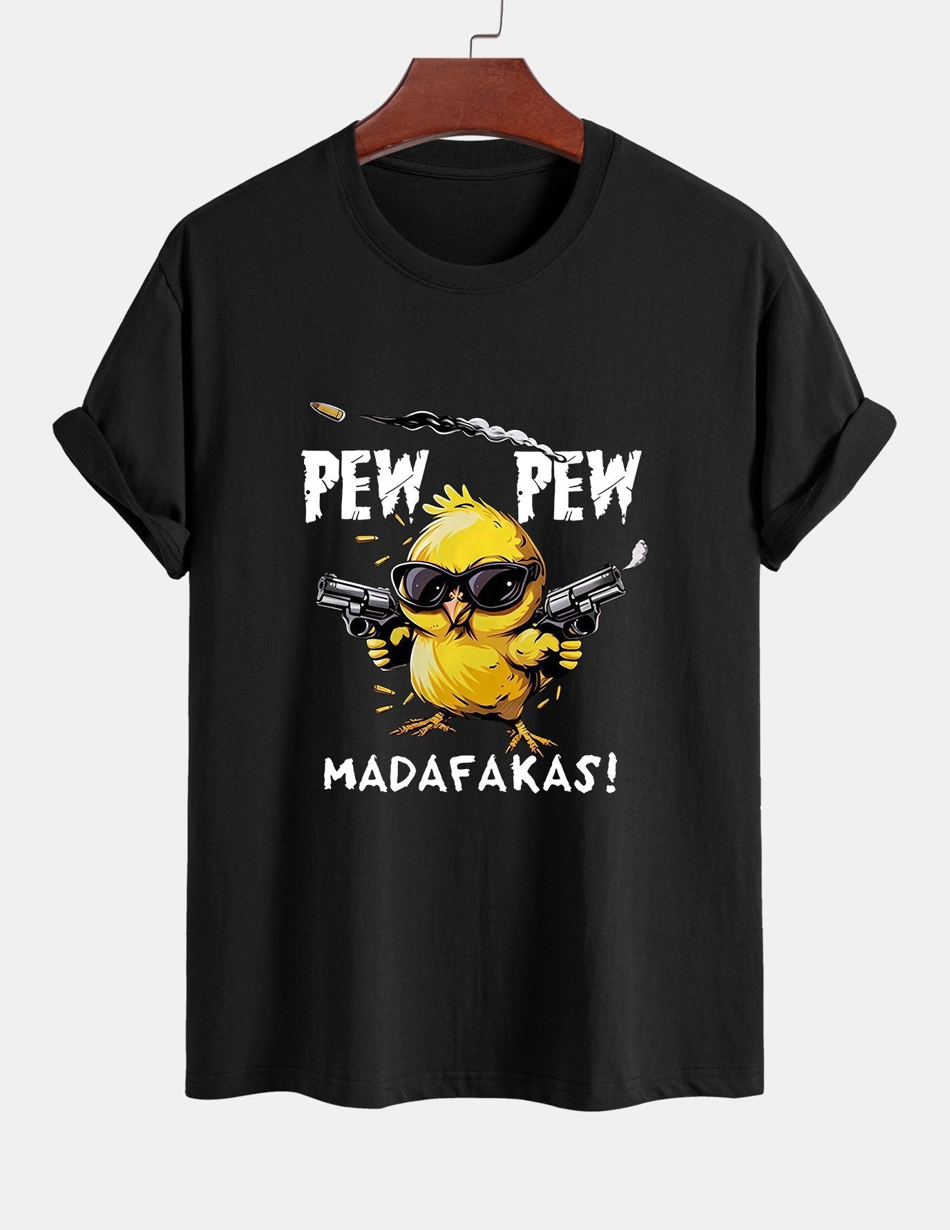 Regular Fit PEW PEW MADAFAKAS Chicken Print Cotton T-Shirt