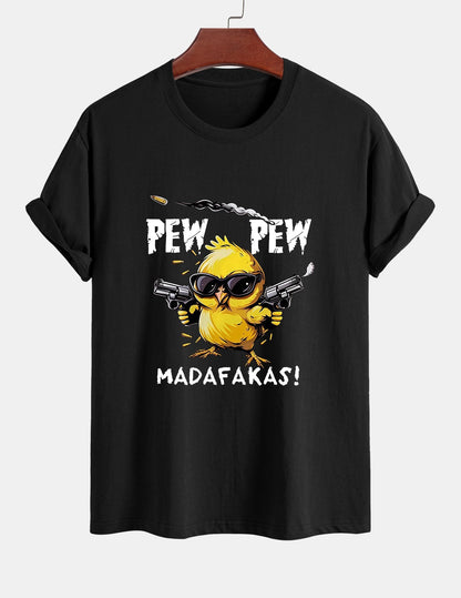 Regular Fit PEW PEW MADAFAKAS Chicken Print Cotton T-Shirt