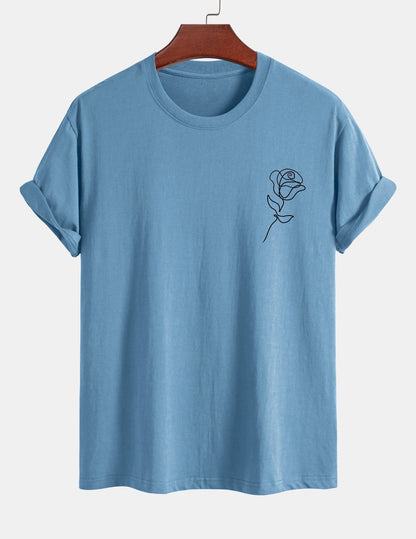 Regular Fit Simple Rose Print Cotton T-Shirt
