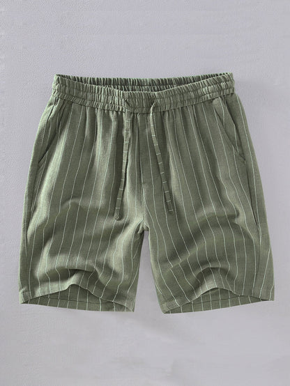 Linen Cotton Blend  Striped Shorts