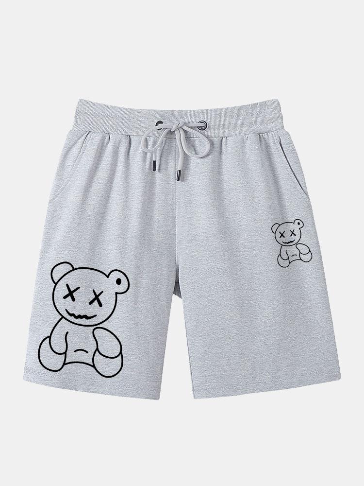 Line Shaped Bear Print Shorts