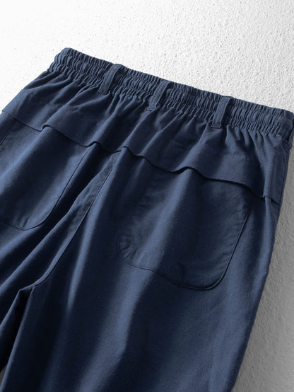 Linen Cotton Blend Drawstring Shorts