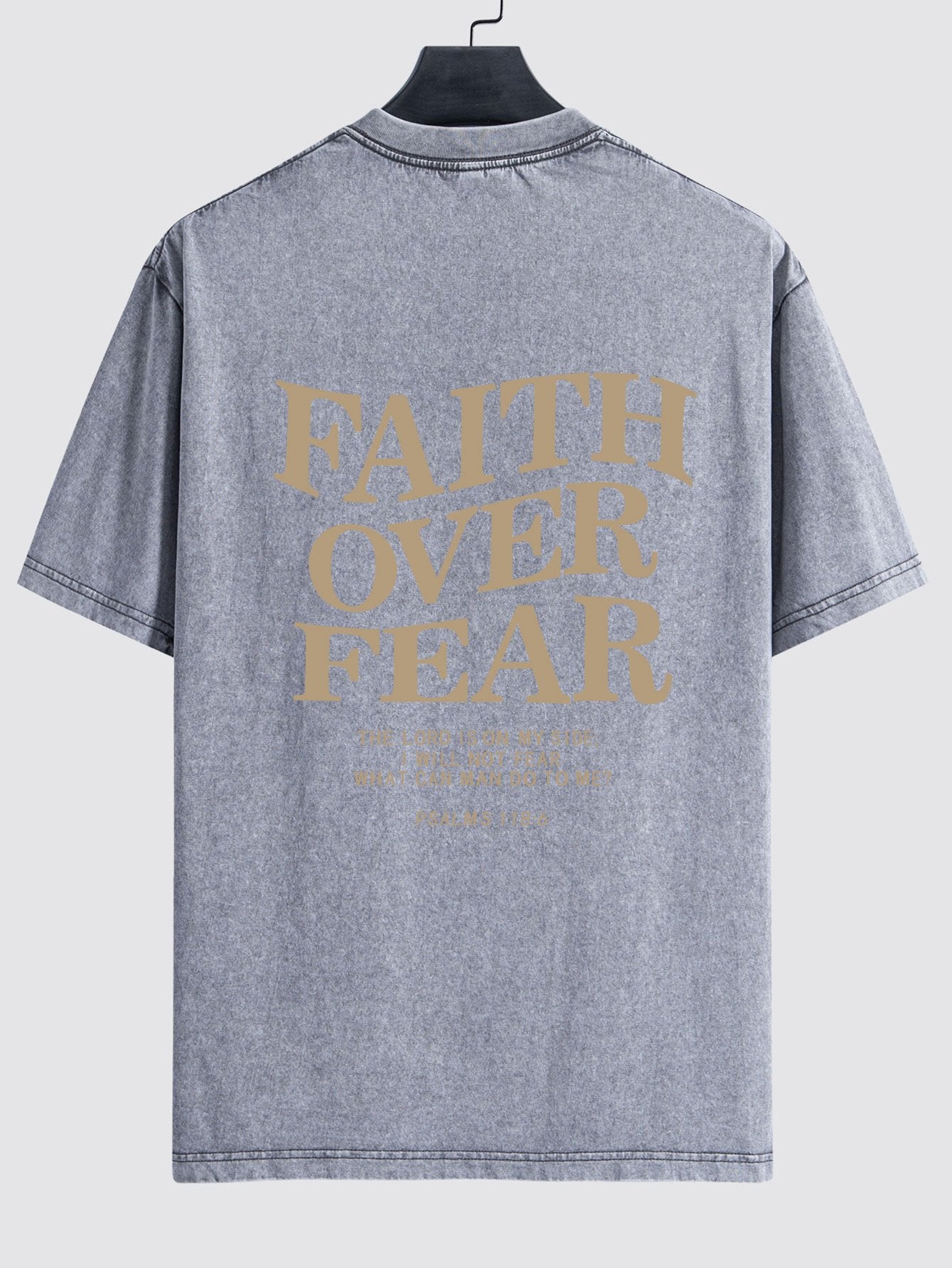 Faith Over Fear Print Washed Distressed Drop Shoulder T-Shirt